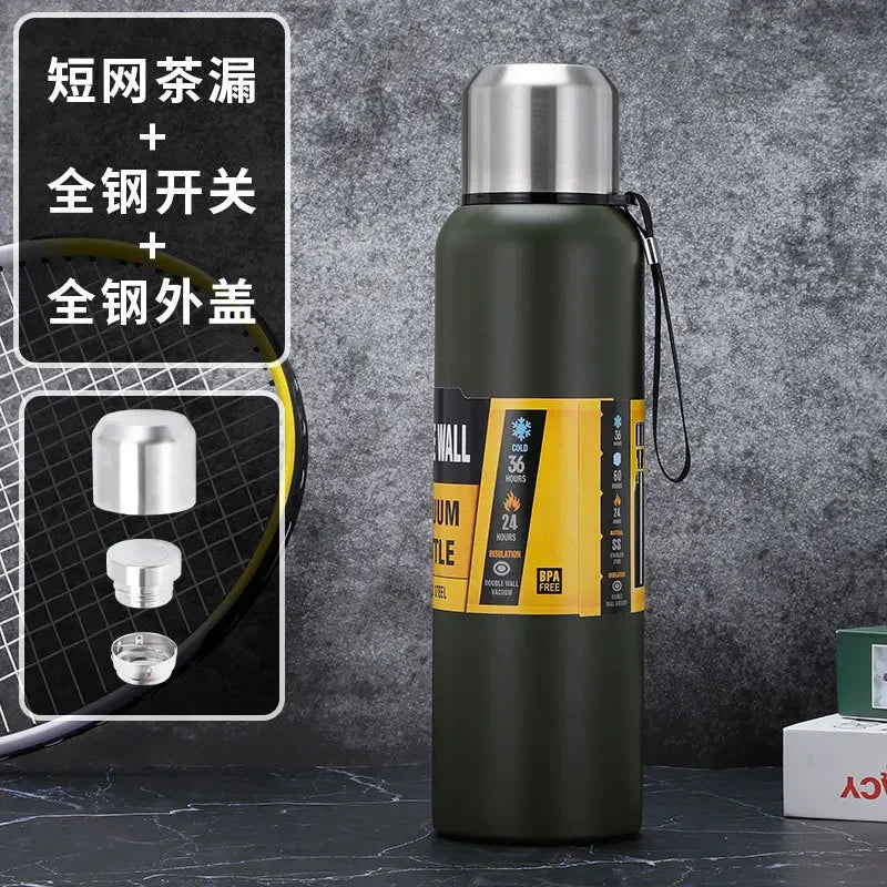 500/1000/1500ml Thermos Cup Stainless Steel Large Capacity Sports Water Bottle Vacuum Flask Portable Insulated Tumbler with Rope Oasis Select green 1500ML