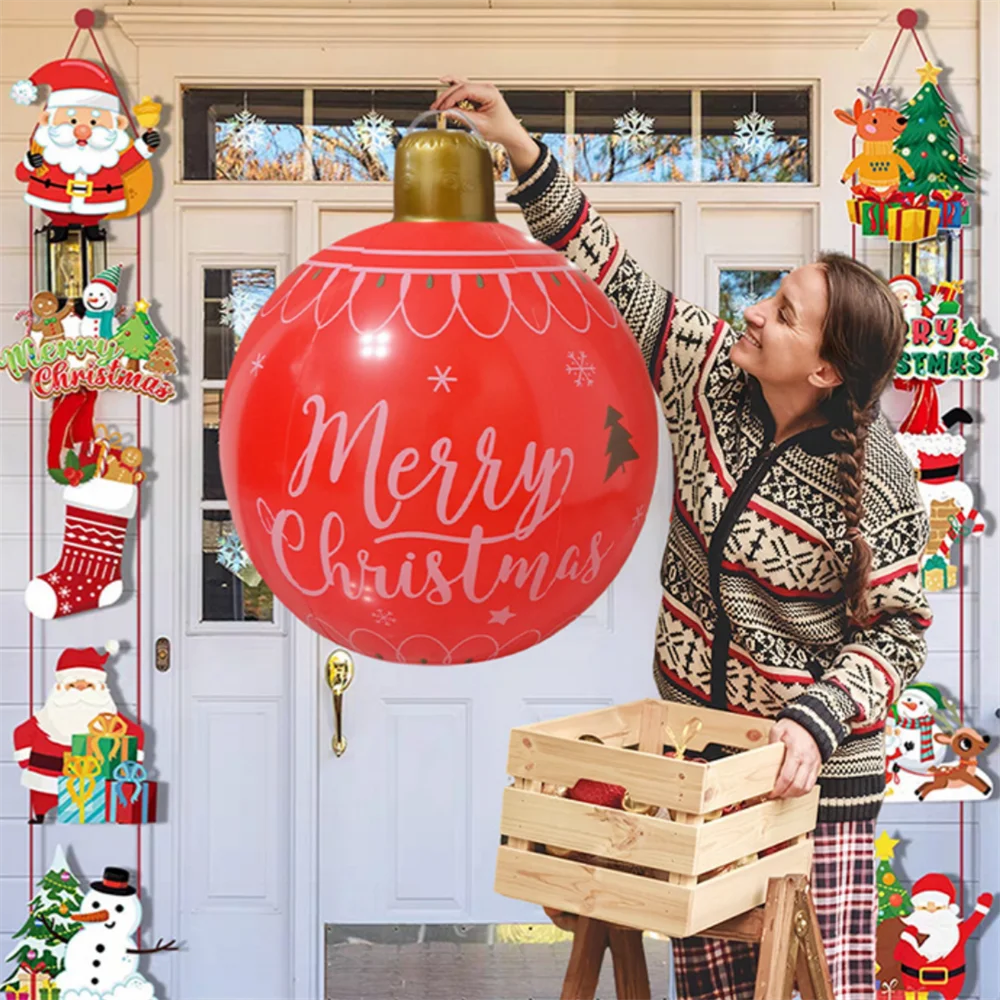 55CM Christmas Inflatable Ball PVC Giant Xmas Ball Christmas Tree Decorations Large Balls Toy New Year Party Courtyard Ornaments Oasis Select