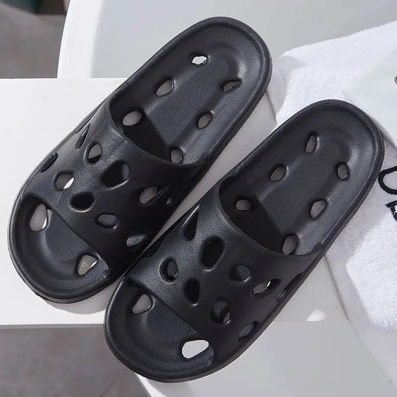 Summer Shower Slippers for Men Women Non Slip Indoor Soft Cushion Hollow Breathable Quick Dry Quiet Home Bathroom Sandals Oasis Select ONE SIZE Black-40