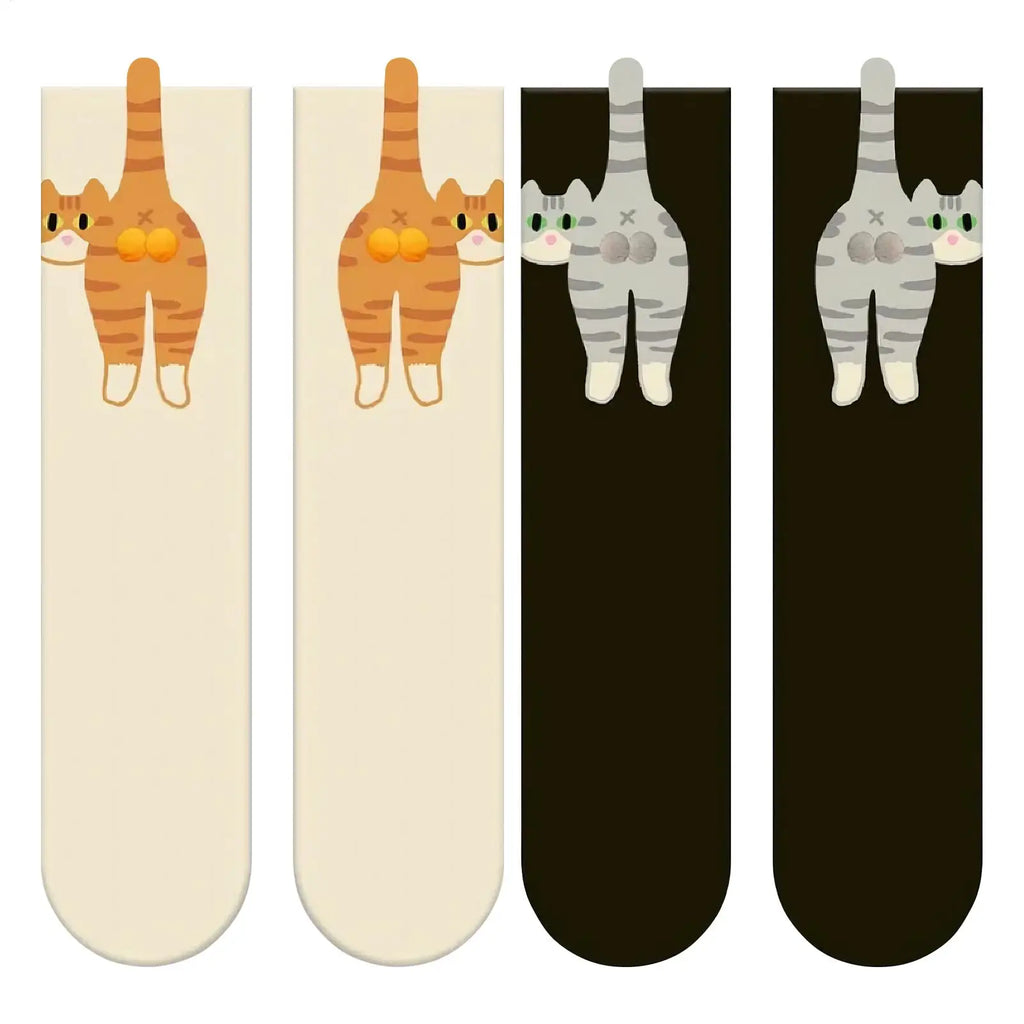 Cat Lover Socks Funny Cat Crew Socks With Balls Breathable Supplies Adorable Hosiery Cartoon Cats Pattern Middle Calf Socks Oasis Select