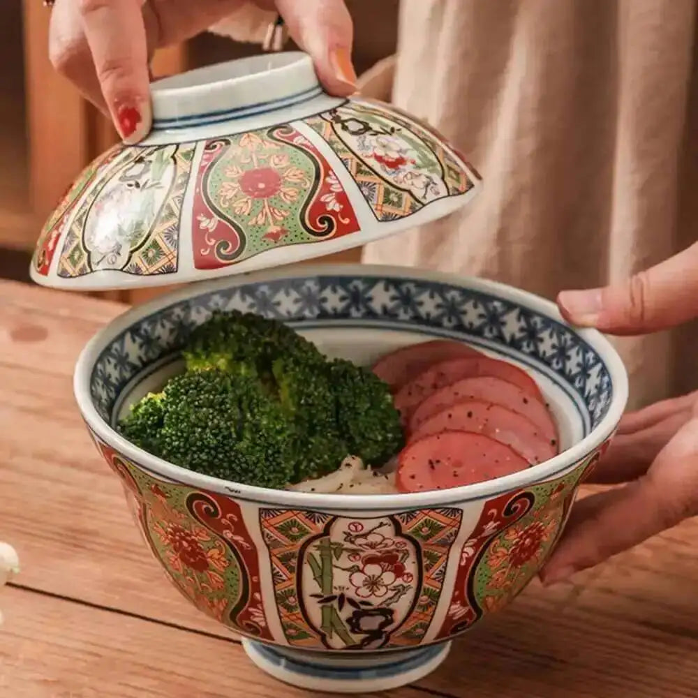 6-inch Japanese Ceramic Rice Ramen Bowl Instant Noodle Soup Bowl With Lid Kitchen Tableware Supplies Oasis Select