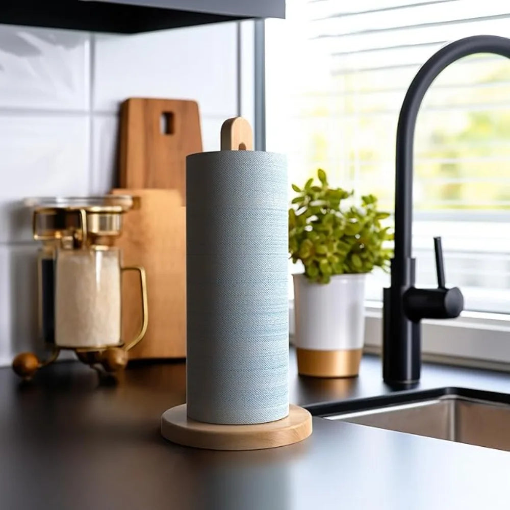 Wooden Vertical Tissue Stand Non Slip Base Countertop Roll Paper Rack Stable Desktop Organizer Household Fitting Practical Oasis Select