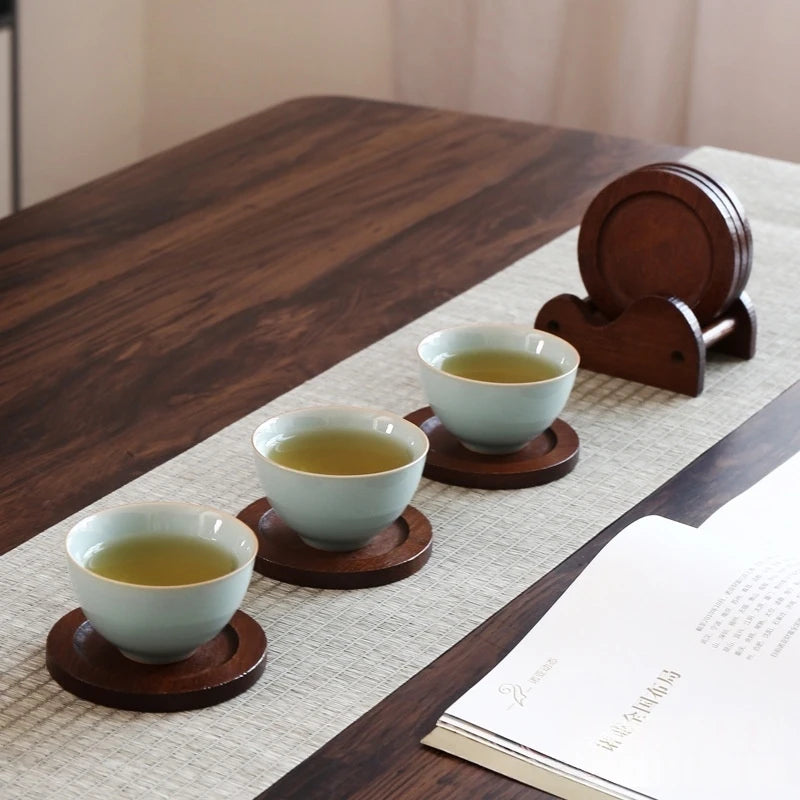 6Pcs Bamboo Coasters With Holder, Heat Resistant Non-Slip Round Insulated Mats For Hot Coffee Mugs Tea Cups Bowls Table Decor Oasis Select