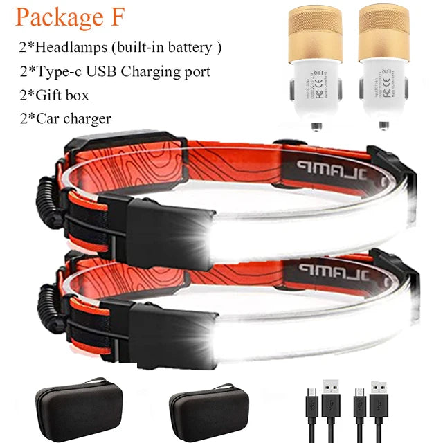 LED Rechargeable Headlamp – 210° Wide Beam, USB, Waterproof