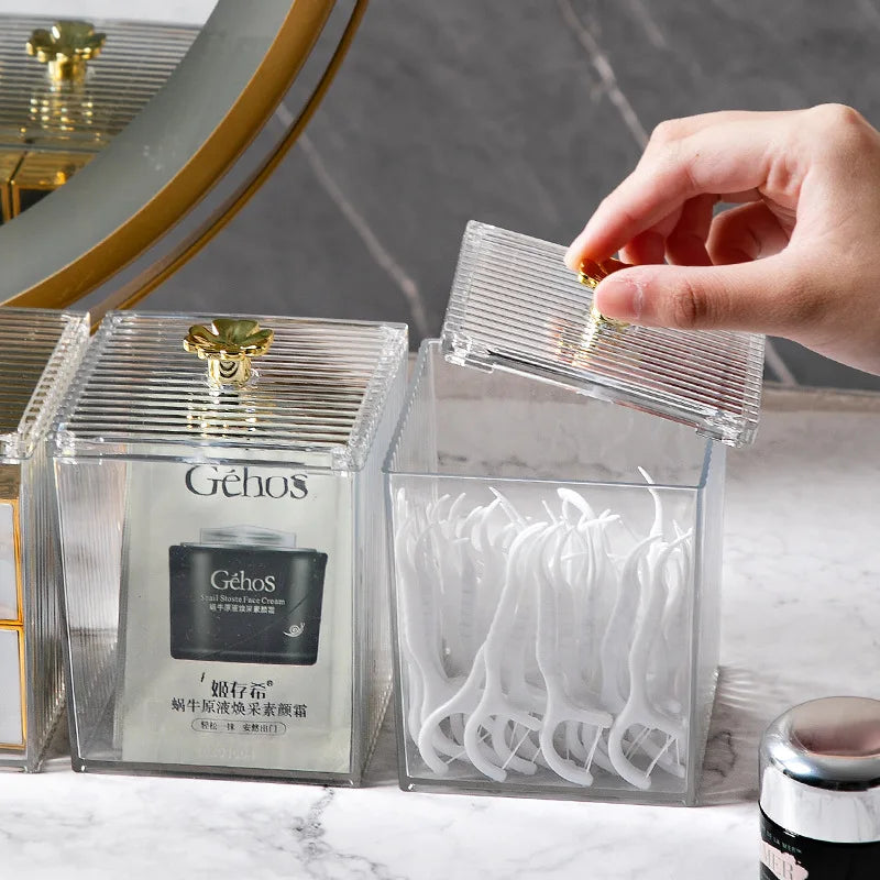 Makeup Storage Organizer Bathroom Jar Cotton Swab Storage Acrylic Square Container Cotton Puff Storage Box Cosmetic Cotton Box Oasis Select