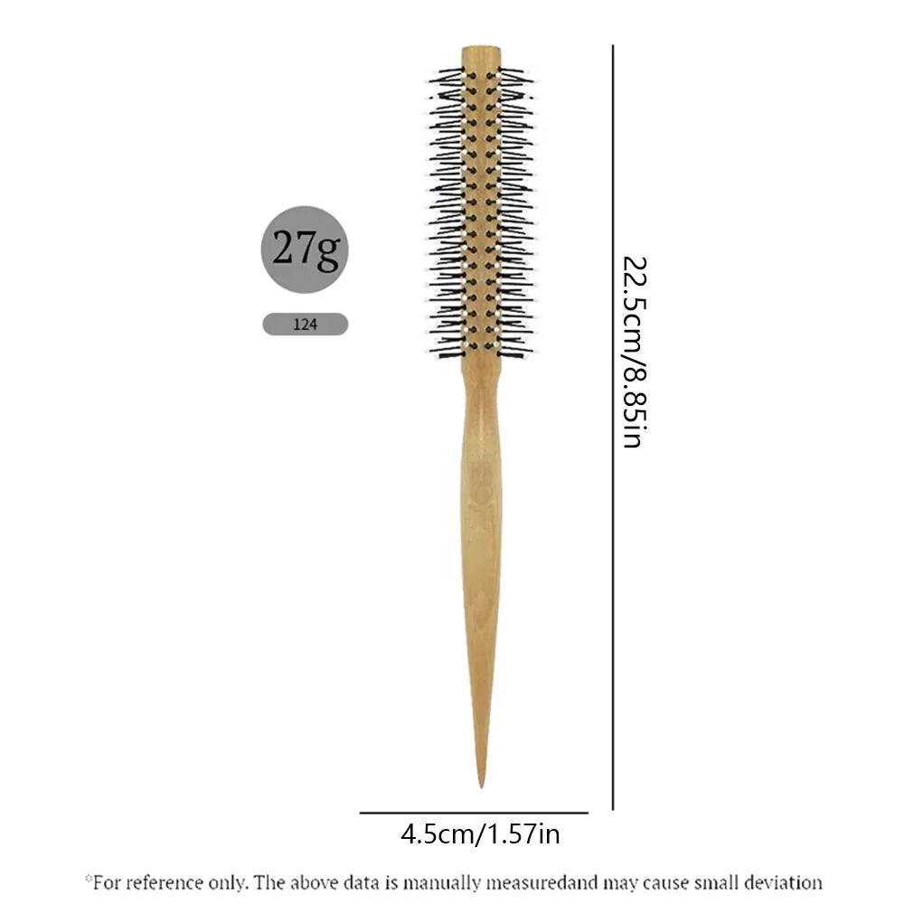 Natural Wood Handle Round Barrel Hair Comb Anti Static Brush Hair Round Comb Styling Tools For Thin Or Short Hair Men Women Use Oasis Select 124-16