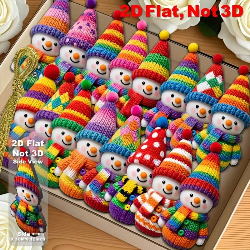 32-Piece Wooden Snowman Christmas Ornaments | Colorful Pom-Pom