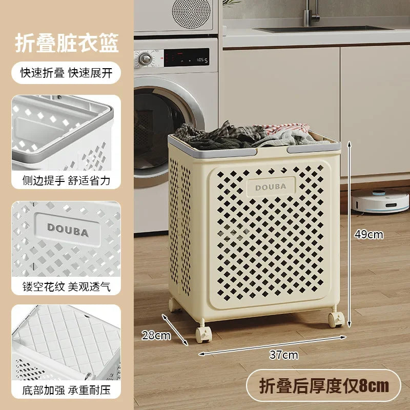 Multi-functional Toilet bathroom laundry basket folding dirty clothes storage basket with wheels removable laundry basket Oasis Select Big Milk White B