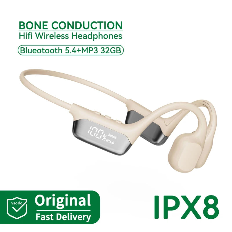 #IPX8 Waterproof Bone Conduction Wireless Headphone Bluetooth 5.4+32GB RAM MP3 Player HIFI Music Sport Swimming Headset With Mic Oasis Select WarmWhite