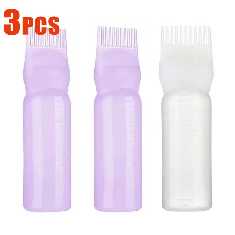 1/2/3Pcs Multicolor Plastic Hair Dye Refillable Bottle Applicator Comb Dispensing Salon Hair Coloring Hairdressing Styling Tool Oasis Select Purple2-White1