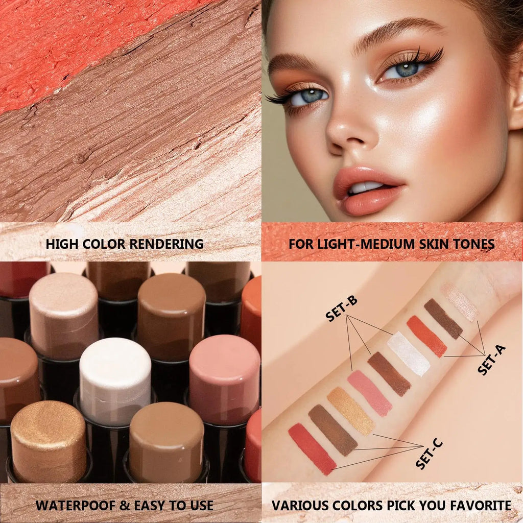 Hello Kiss 3-Piece Concealer Stick Set – Contour, Highlight & Blush