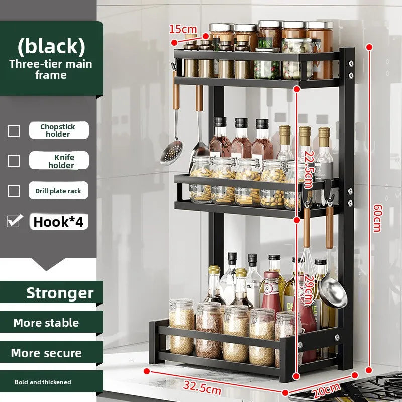 Kitchen Countertop Dish Storage Rack Bowl Rack Drain Rack Wrought Iron Multifunctional Desktop Dish Rack Oasis Select Three floors black