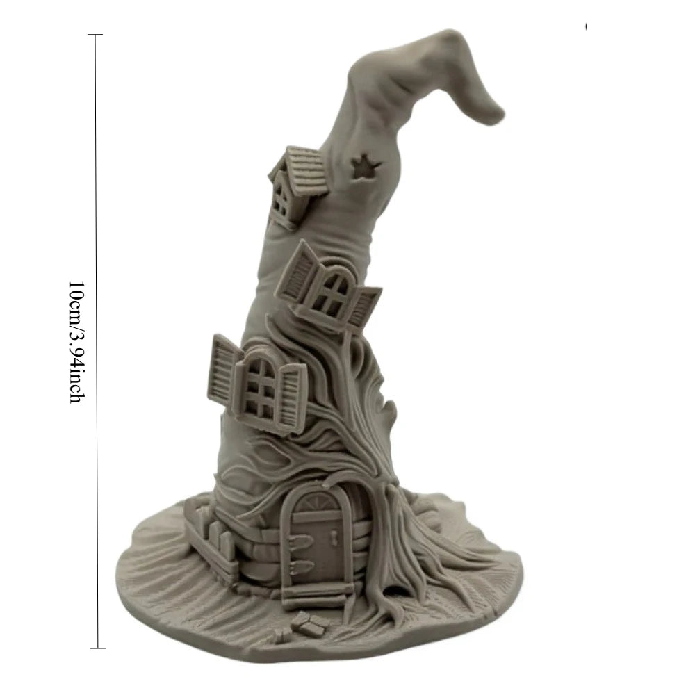 Witch Hat Shaped House Sculpture Desktop Storage Rack Halloween Spooky Cabin Figurine Bedroom Entryway Table Decor Holiday Gifts Oasis Select DARK GRAY 10cm