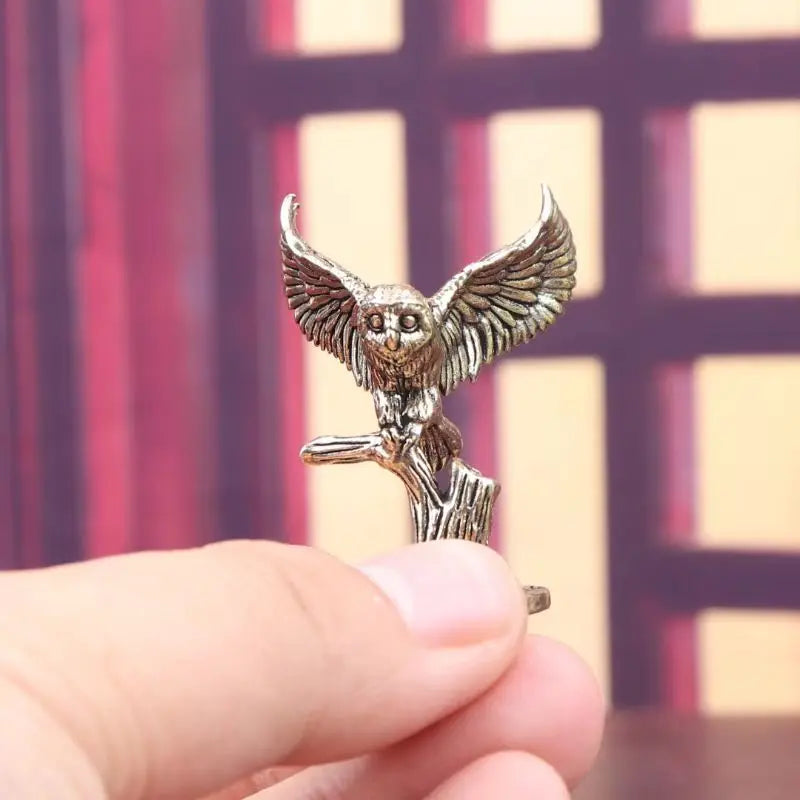 Retro Antique Brass Owl Miniature Figurines Courage Copper Owl Tea Pet Desktop Ornament Crafts Animal Figurines Home Decor Gifts Oasis Select