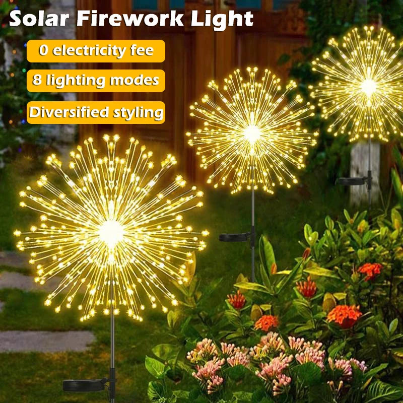 1~4PCS LED Solar Power Firework Lights Garden Decoration Fairy Lamp Waterproof Outdoor Dandelion Lawn Light Patio Garden Decor Oasis Select