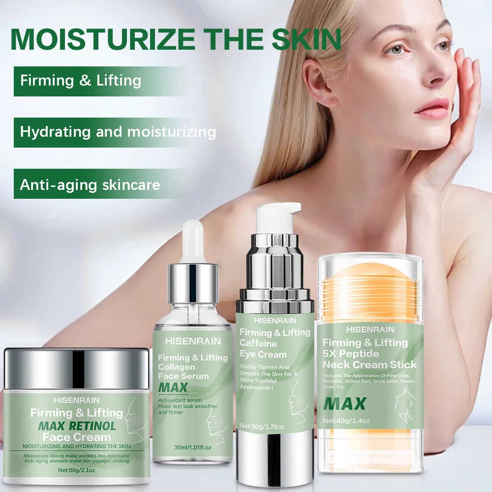 HISENRAIN 4 in 1 Travel Skincare Kit-Face, Eye, Neck Cream & Serum Set, Moisturizing Christmas Gifts for Women, Premium Holiday. Oasis Select