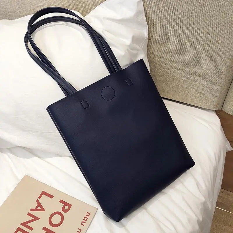 Korean PU Leather Tote Shoulder Bag – Large Capacity for Women