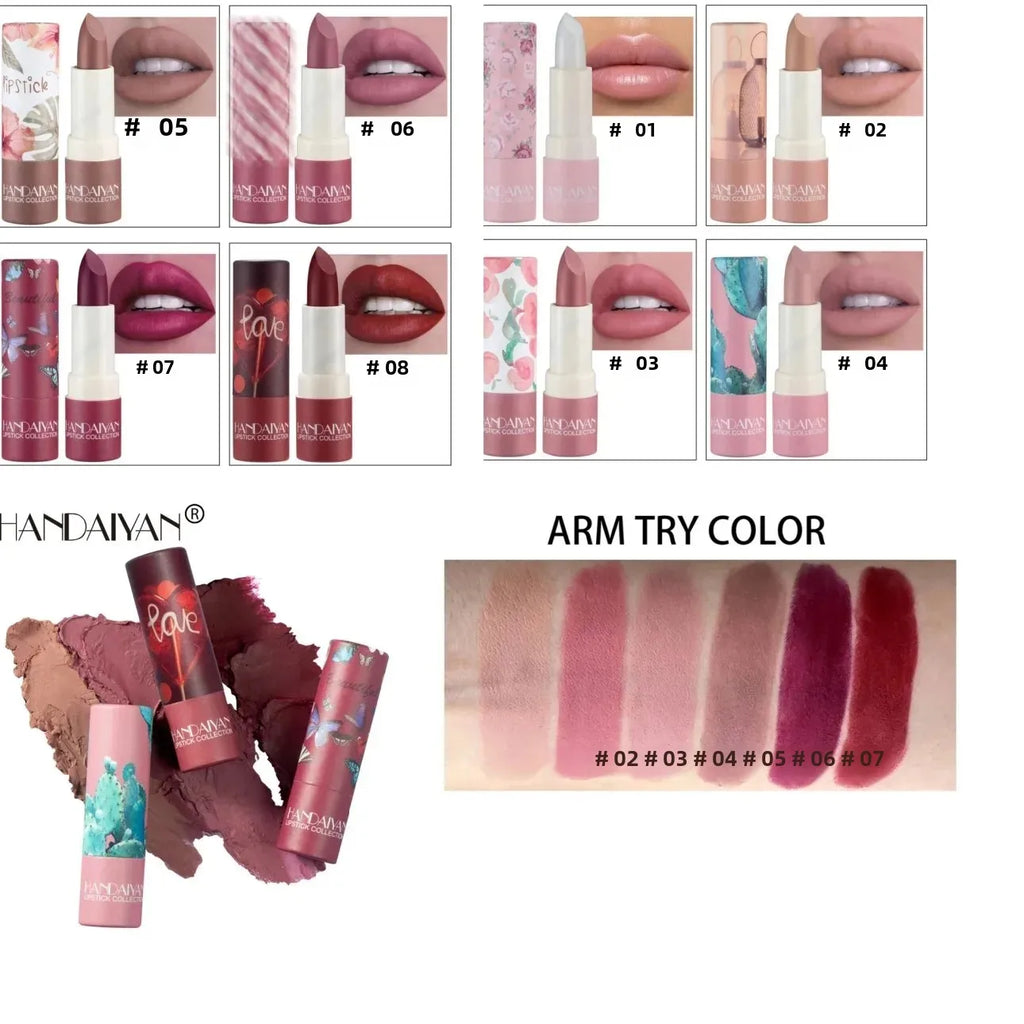 Handaiyan Velvet Matte Lipstick – 8 Shades, Waterproof & Moisturising