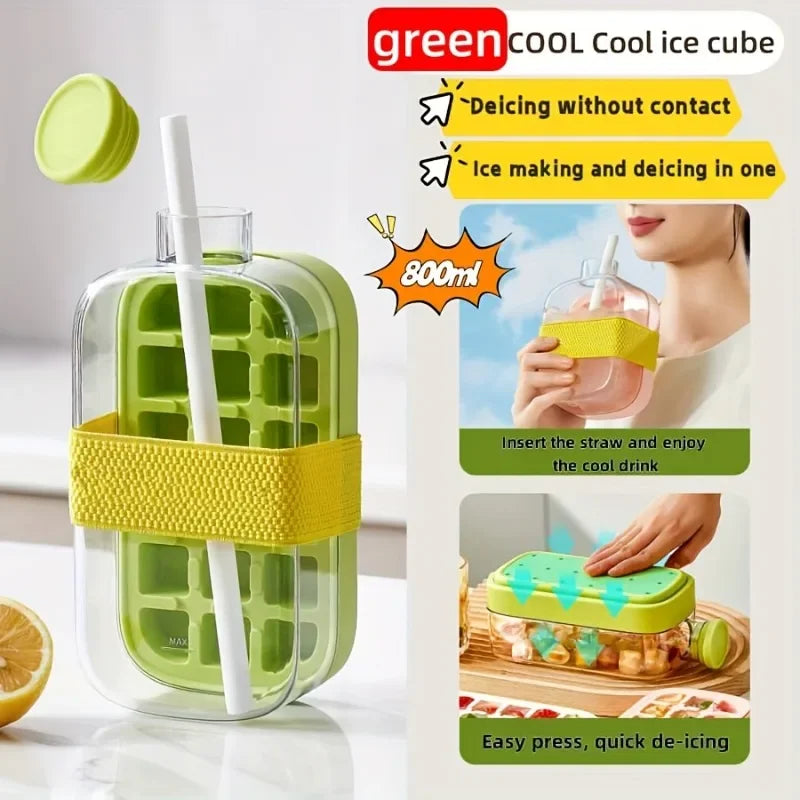 Large Capacity Ice Cube Maker Water Bottle Silicone Tray with Straw for Juice Beverage Cooling Stackable Design Durable Plastic Oasis Select Lv800-without straw 2 PCS