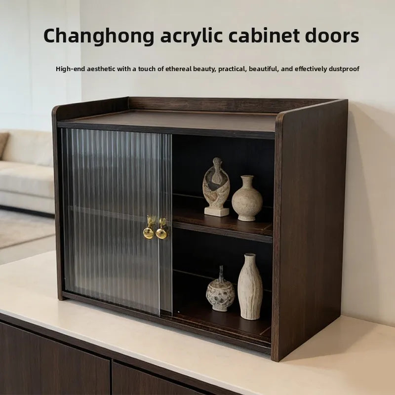 Premium desktop storage rack, no punching cup holder ornament with sliding door, living room finishing dust locker Oasis Select