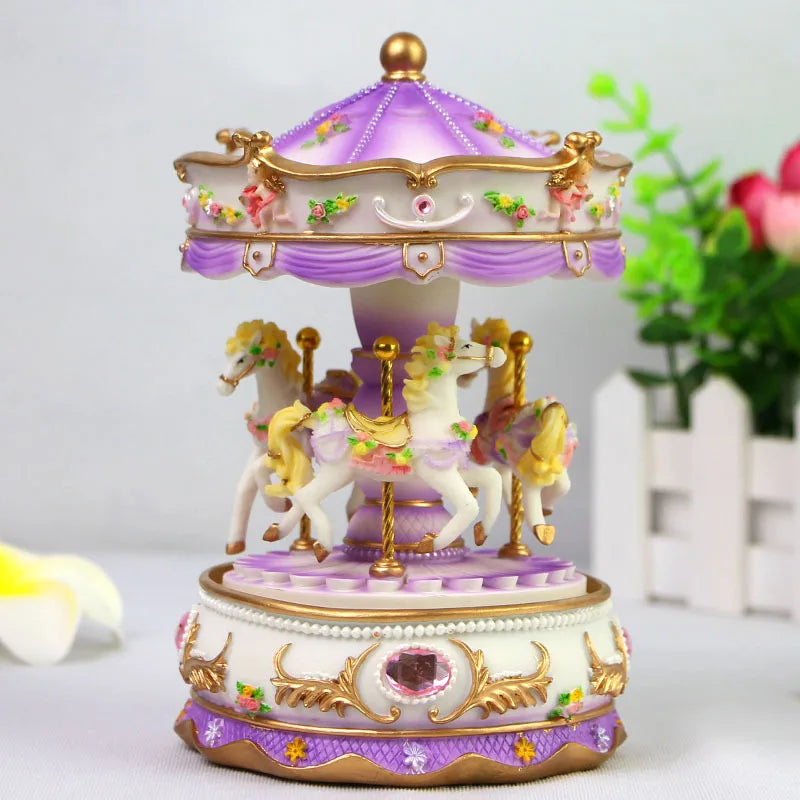 Luminous Carousel Music Box Music Box for Little Girl Princess Classmate Girl Heart Girl Birthday Gift Music Box Oasis Select purple