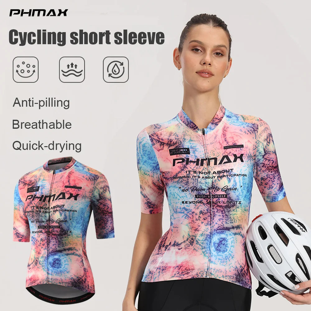 PHMAX Summer Women's Cycling Jersey Breathable Bicycle Mallot Ciclismo Shirts Quick Dry MTB Jersey Short Sleeve with Pocket Oasis Select