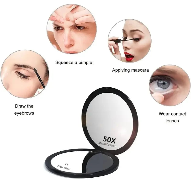 50X Portable Makeup Mirror Travel Magnifying Double-sided Folding Vanity Mirror High Definition Glass Portable Pocket Mirror Oasis Select
