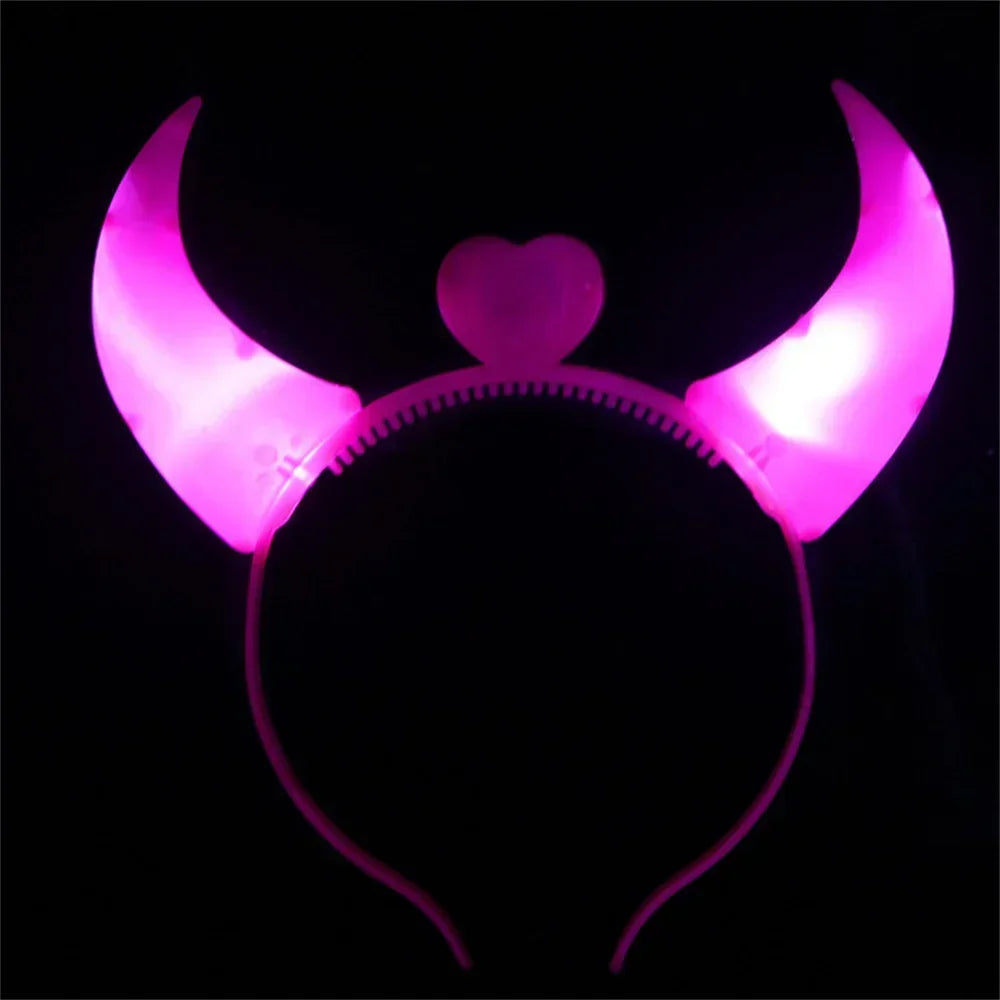 Halloween Decoration Devil Horn Luminous Hairhoop Led Hairband Flashing Glow Headress Light Up Hair Access Cosplay Glowing Prop Oasis Select Pink