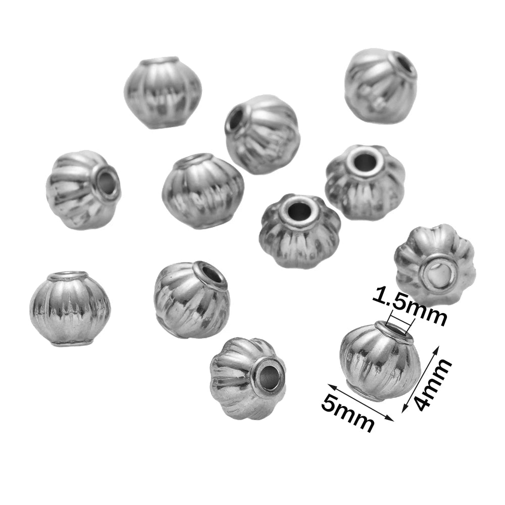 20pcs 3/4/5/6mm Stainless Steel Corrugated Pumpkin Round Beads Metal Spacer for DIY Braceket Necklace Craft Jewelry Making Oasis Select Steel 5mm