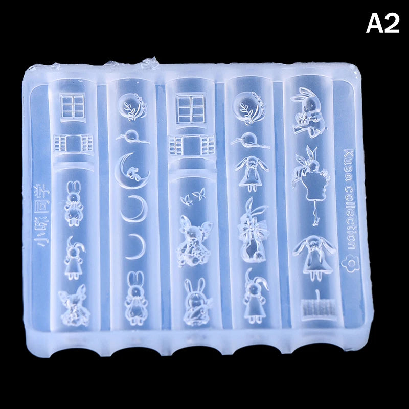 Cute Nail Mold Silicone Rabbit Paradise Moon Castle Art Elegant Oil Painting Style Nail Stereoscopic Template Mold Oasis Select A2