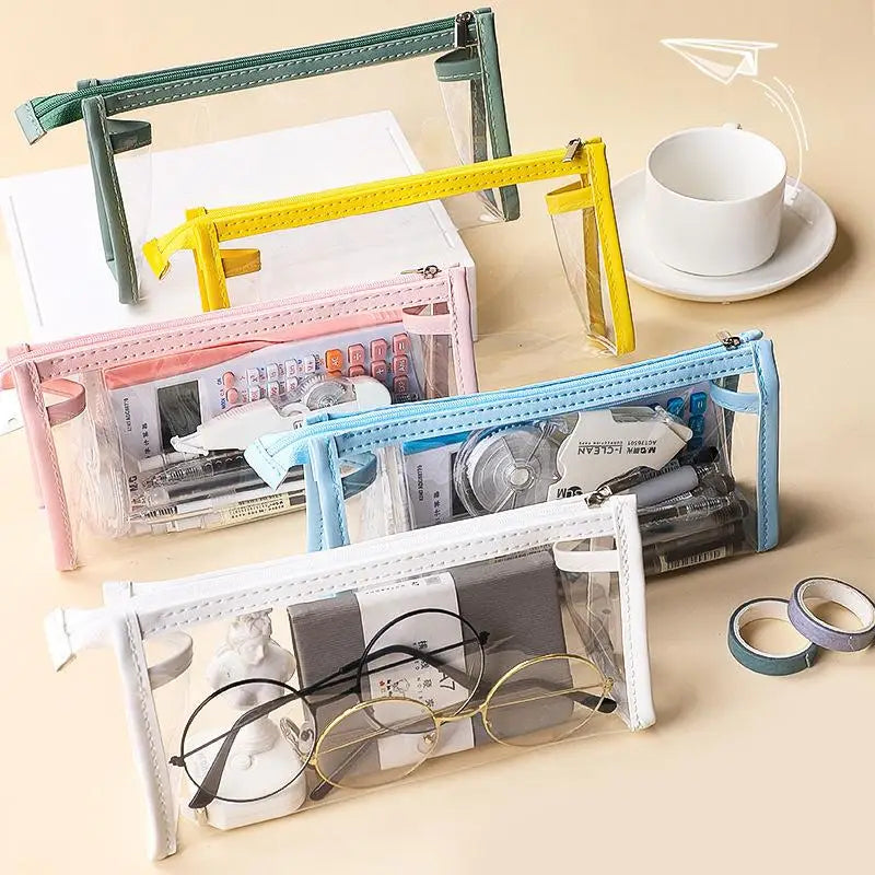 Transparent Pencil Case Waterproof PVC Large Capacity Clear Pen Bag Multi-use for Stationery Cosmetic Travel Use Oasis Select