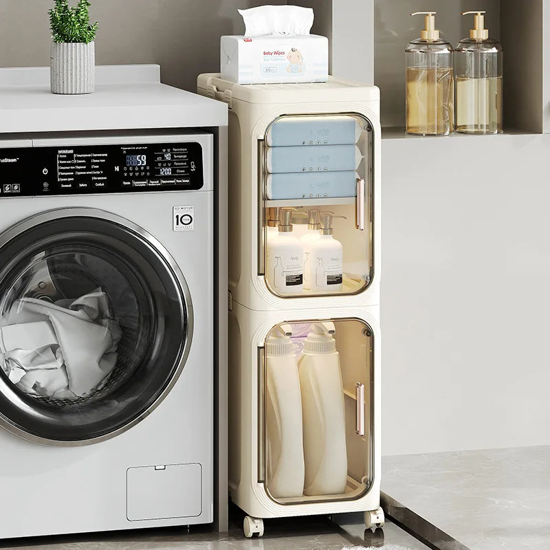 Household bathroom narrow seam storage cabinet, multifunctional foldable with wheels, dust-proof and crevice storage cabinet Oasis Select