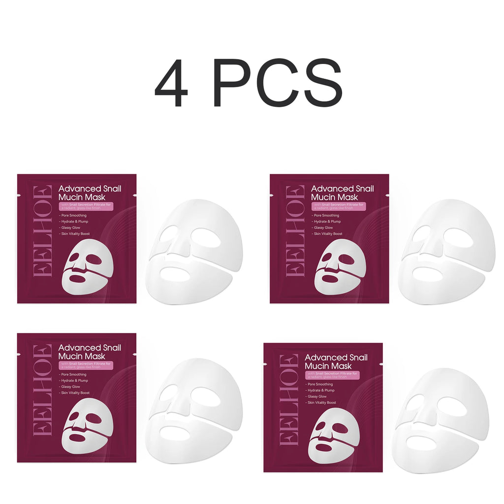 Snail Mucin Face Mask Hydrating Plump Glow Pore Smoothing Sheet Mask Snail Secretion Filtrate Glass Skin Brightens Complexion Oasis Select 4 PCS