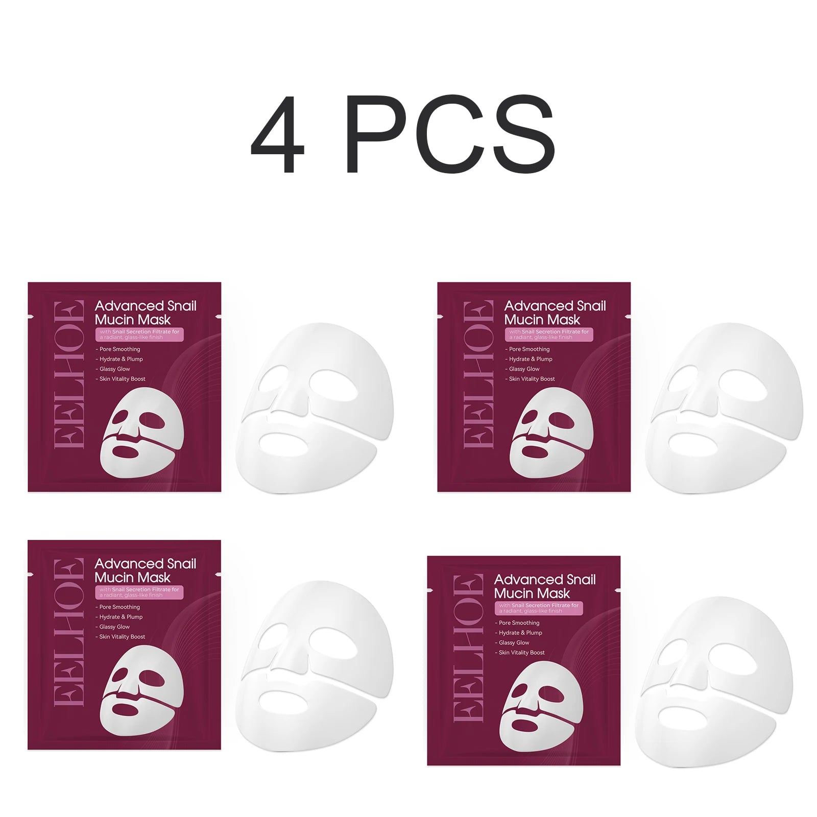 Snail Mucin Face Mask Hydrating Plump Glow Pore Smoothing Sheet Mask Snail Secretion Filtrate Glass Skin Brightens Complexion Oasis Select 4 PCS
