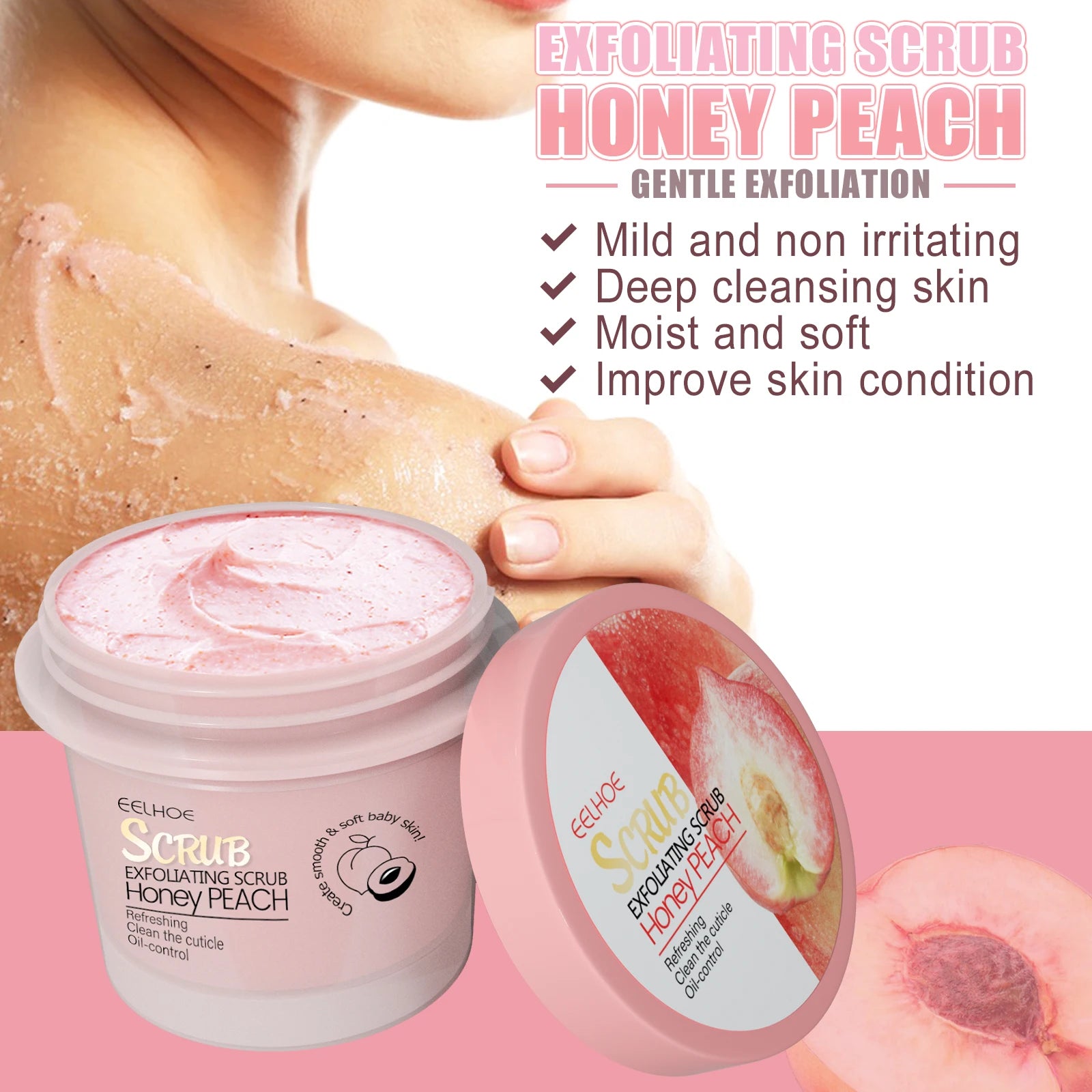 Honey Peach Body Scrub Cream Deeply Cleansing Exfoliating Scrub for Smooth & Glowing Skin Dead Skin Removal Moisturizing Oasis Select