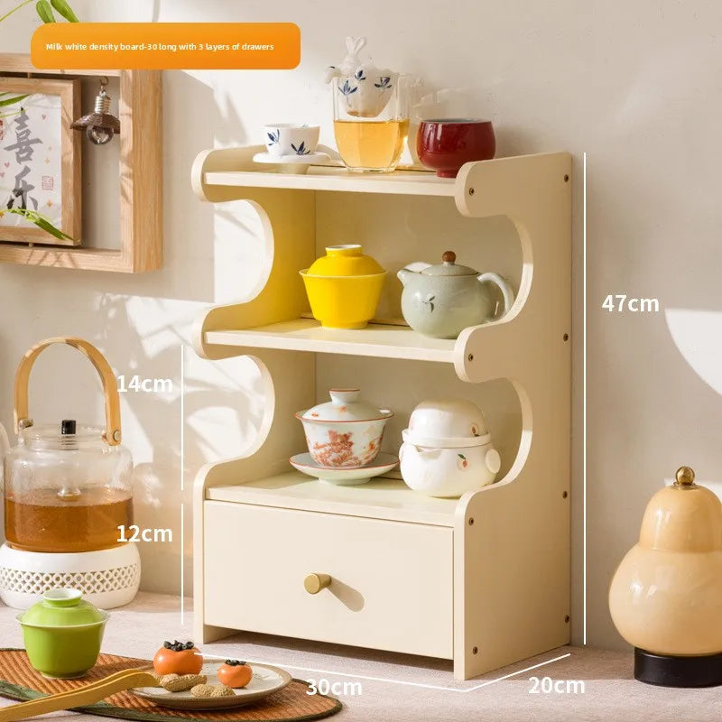 Desktop water cup shelf, shelf, modern simple new Chinese Bogu rack, with tea extraction set, teapot storage and placement rack Oasis Select Milk White 3-30