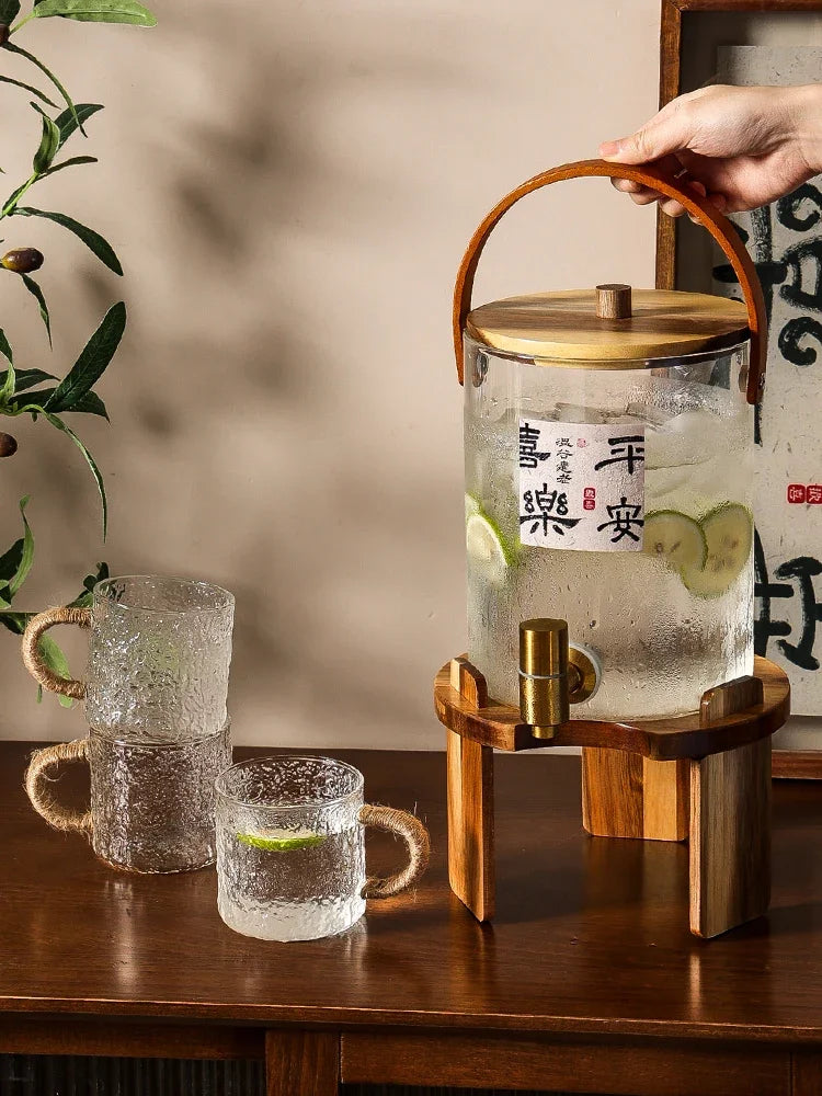 Japanese Glass Cold Kettle High Temperature Resistant Large Capacity Lemon Tea Juice Bucket with Faucet Cold Kettle Oasis Select