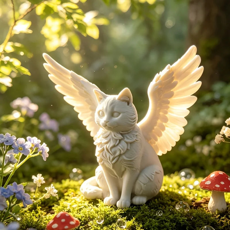 Angel Wing Cats Figurines 3D Printed Memorial Pets Commemorative Ornaments Statue Kitten Sculptures for Home Desktop Study Decor Oasis Select
