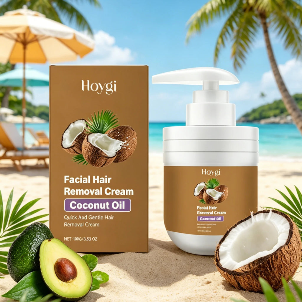 Hoygi Facial Hair Removal Cream – Coconut Oil, Painless Facial Depilatory Cream Oasis Select