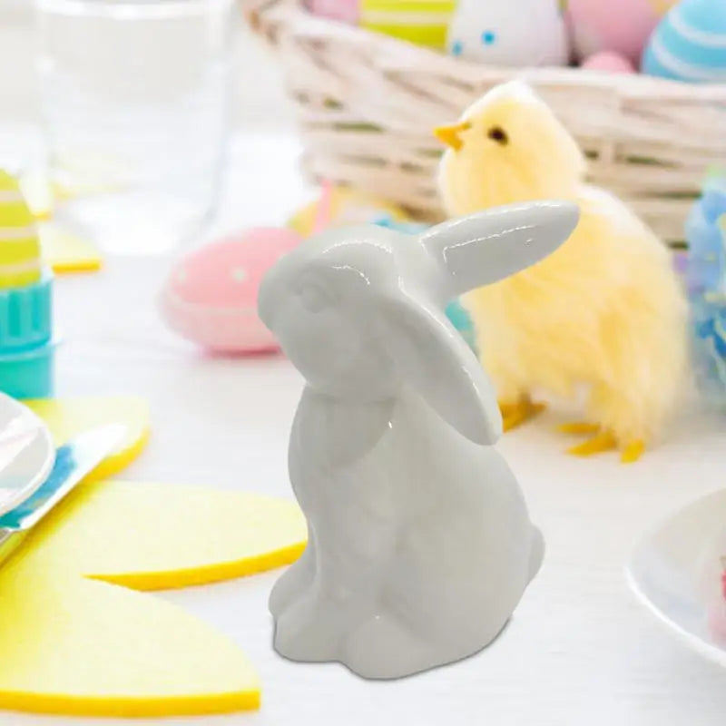 Easter Bunny Ceramics Figurines Porcelain Holiday Rabbit Decoration Sculpture Easter Bunny Sculpture Desk Ornament for Dining Oasis Select