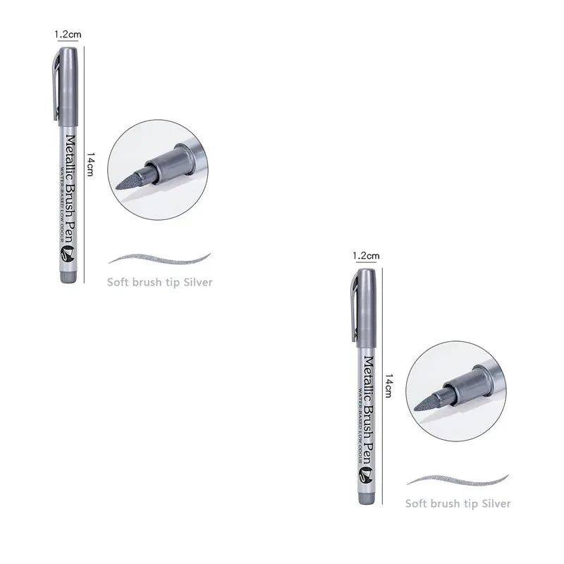 1/2/3/4Pcs Metallic Marker Pen Set Gold Silver Brush Pen Medium Point Markers For Metal Rock Painting Black Paper Card Making Oasis Select 2pcs Brush Silver