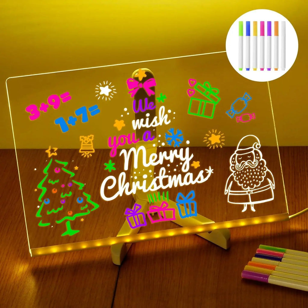 Light Up Rewritable Acrylic Message Board 7 Color Pens Glowing Drawing Lamp for Kids Adults Birthday Festival Gift Oasis Select