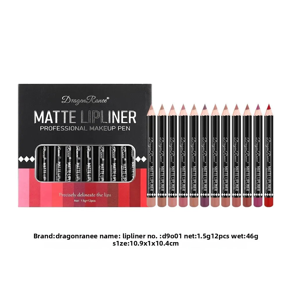 Dragon Ranee 12-Color Matte Lip Liner Set – Waterproof