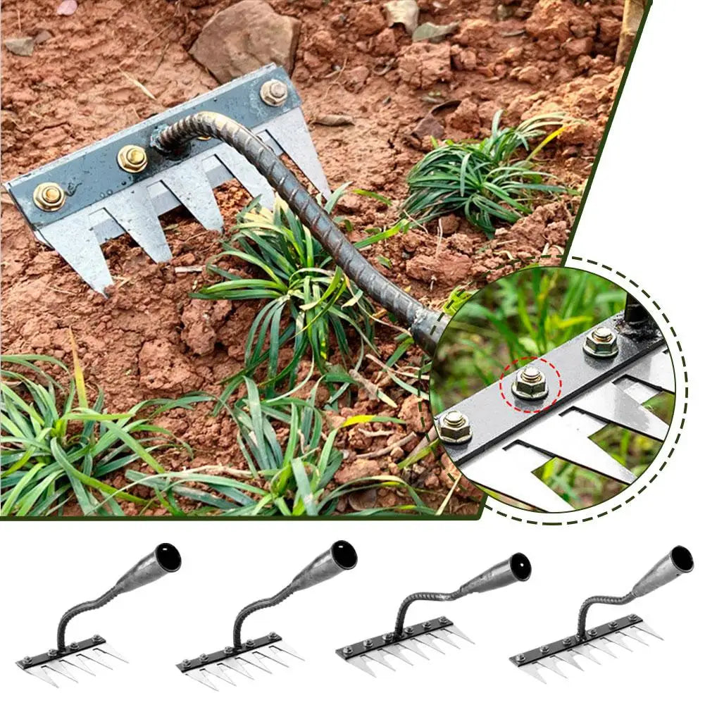 5/6/7/8 Teeth Carbon Steel Garden Hoe Weeding Rake Farm Tool Weeding Scarifier Loosening Agricultural Nail Harrow Garden Tool Oasis Select