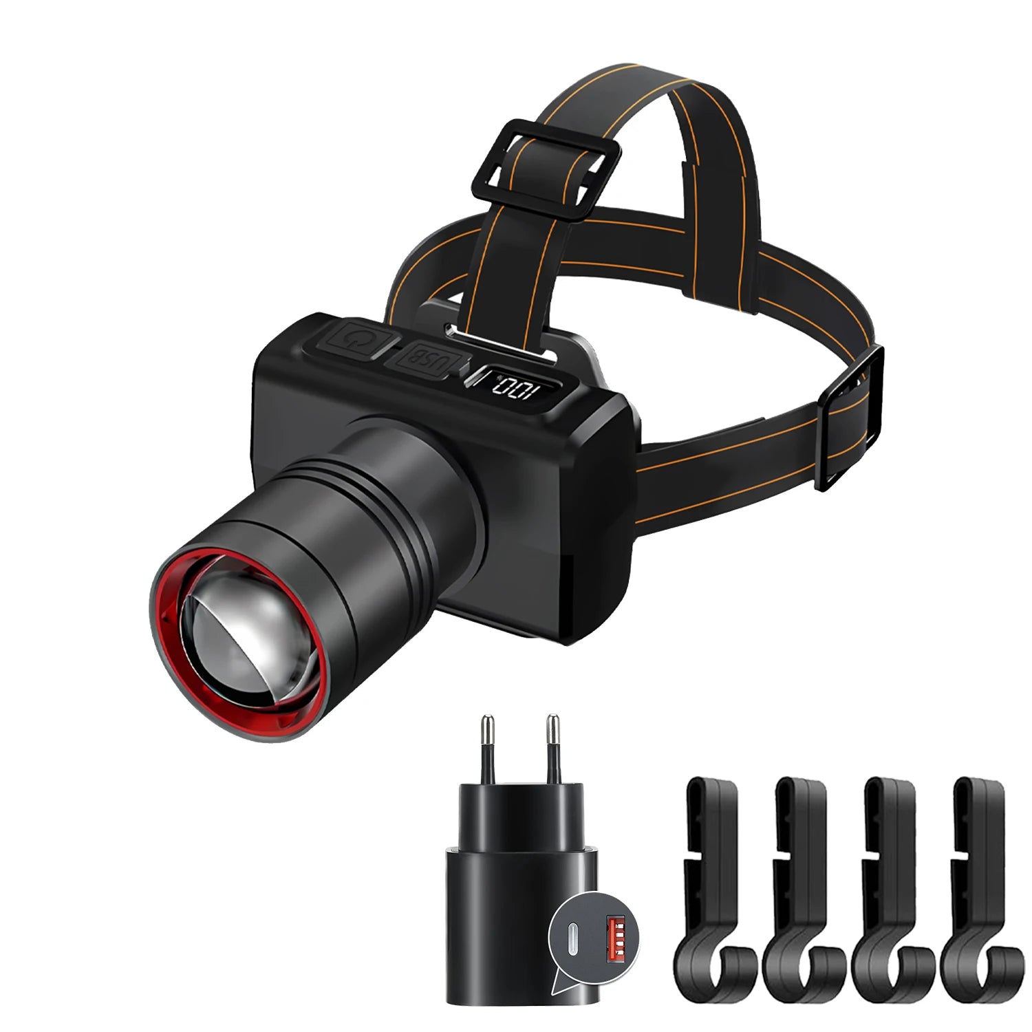Super Bright LED Headlamp RechargeableHead Light Motion Sensor Front Led Head Flashlight Waterproof Outdoor Camping Flashing Oasis Select Black Package