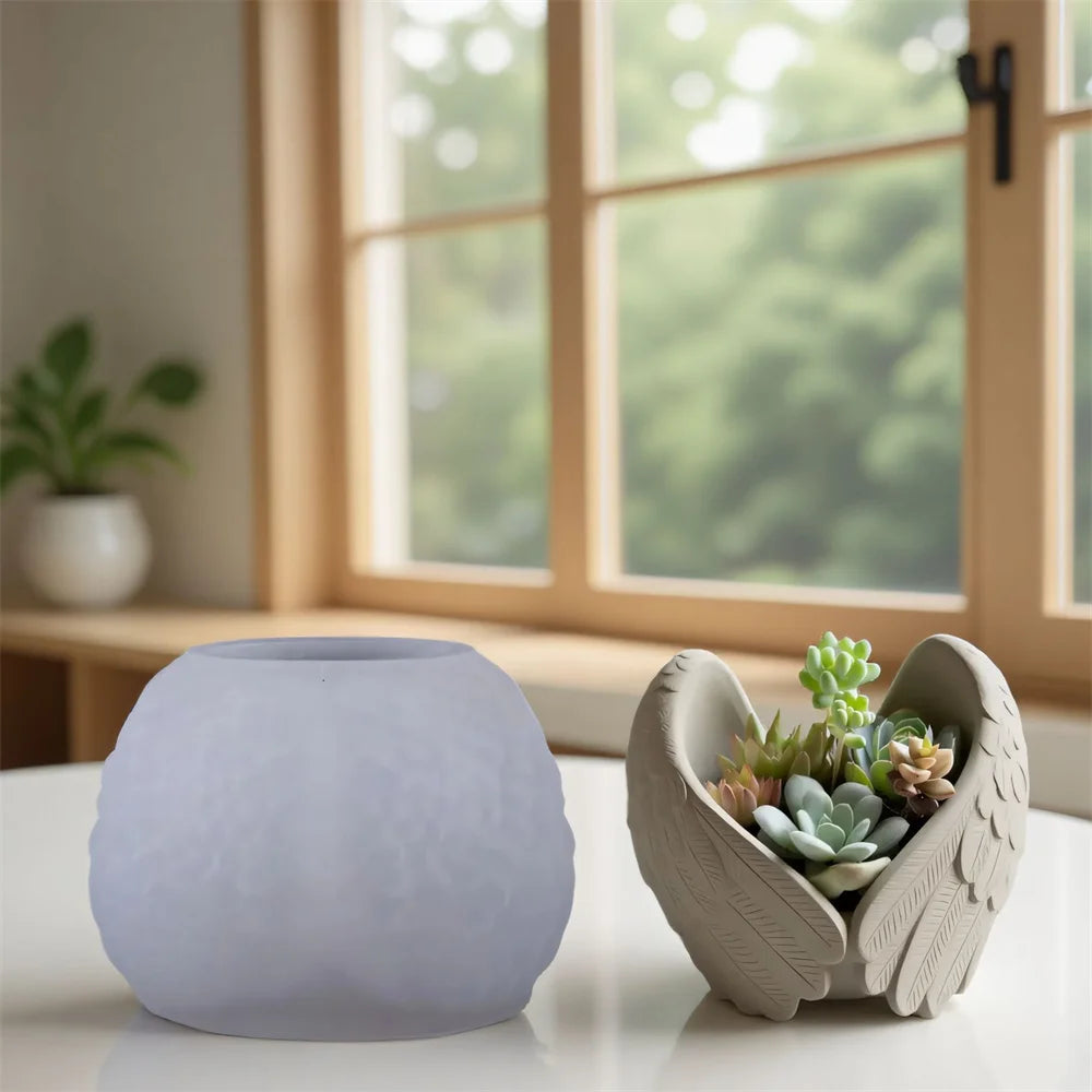 Angel Wings Silicone Mold DIY Gypsum Flowerpot Mould Wings Candle Holder Molds Succulent Flower Pot Concrete Storage Jar Moulds Oasis Select