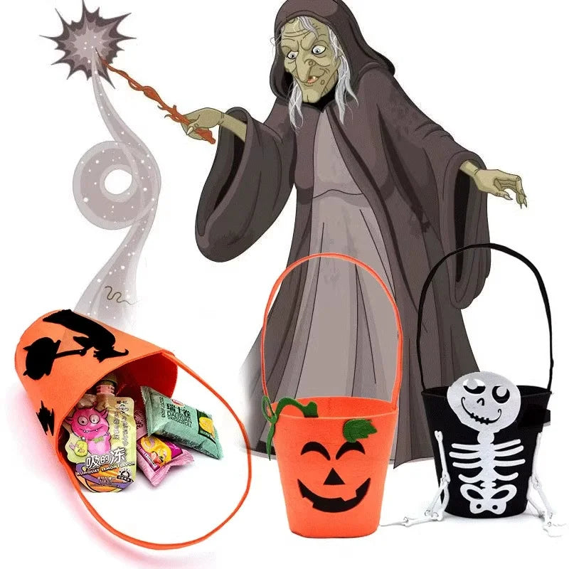 Halloween Theme Candy Bucket Bag Portable Candy Basket Kids Trick or Treat Bucket Halloween Party Decoration Supplies Oasis Select