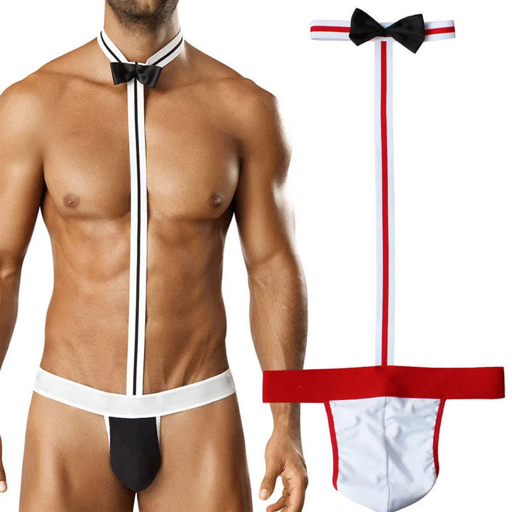 Male Underwear Hot T String Home Men's Sexy Lingerie Bodysuit Bow Tie Performance Clothes T-back thong Thongs Intimates costumes Oasis Select