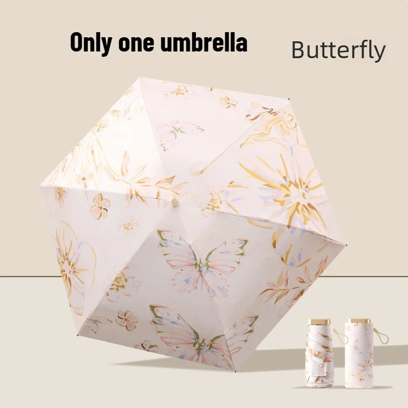 Ultra Slim 5-Fold Oil Painting Umbrella Chinese Style Portable Black Glue UV Protection Sun & Rain Dual Use Manual Parasol Oasis Select Butterfly iron 6K
