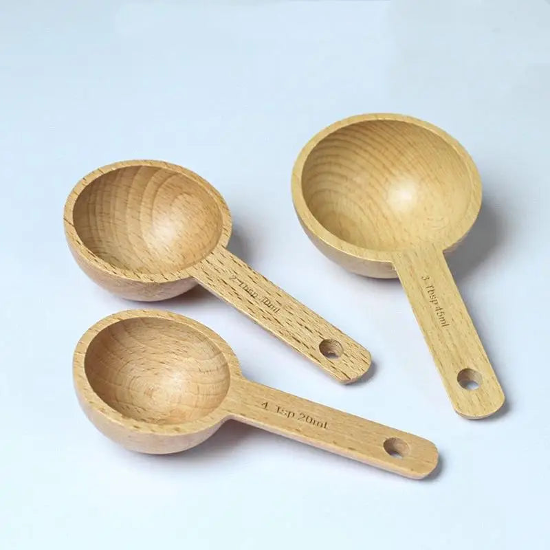 Wooden Measuring Spoon Portable Beech Walnut 7.5-45ML Non-Slip Kitchen Tool for Household Baking Cooking Flour Sugar Measuring Oasis Select
